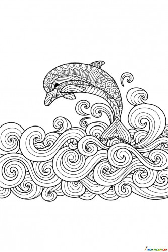 Раскраска Дельфин на волнах