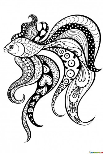 Раскраска Золотая рыбка со сложными узорами