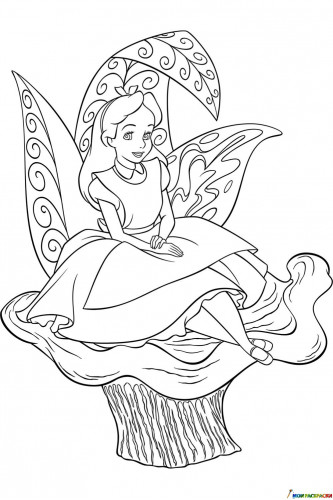 Раскраска Алиса и волшебный гриб