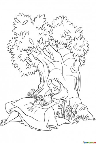 Раскраска Алиса заснула под деревом