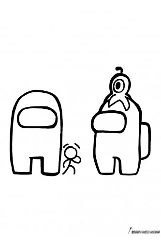 Раскраска Амонг Ас два тиммейта, мозговой слизень и Генри