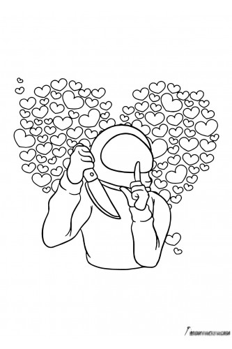Раскраска Амонг Ас космонавт на День святого Валентина