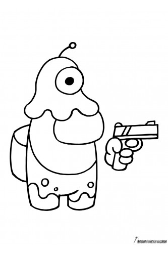 Амонг Ас персонаж с мозговым слизнем с пистолетом