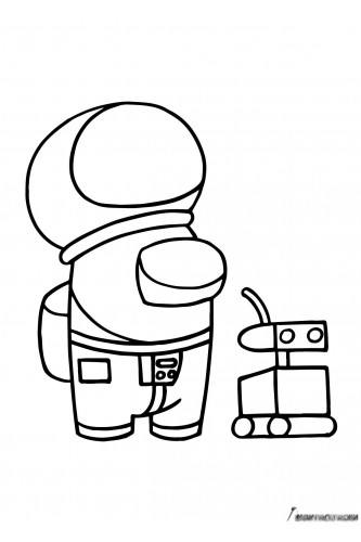 Амонг Ас персонаж с шлемом астронавта и с питомцем роботом