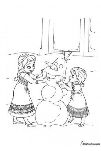 Раскраска Анна и Эльза лепят снеговика