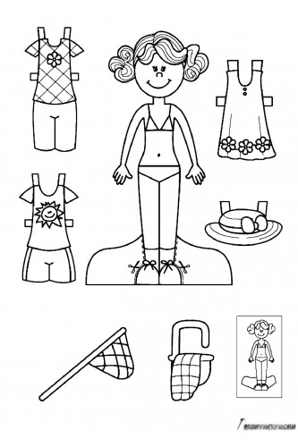 Раскраска Бумажная кукла для малышей Анфиса с сачком