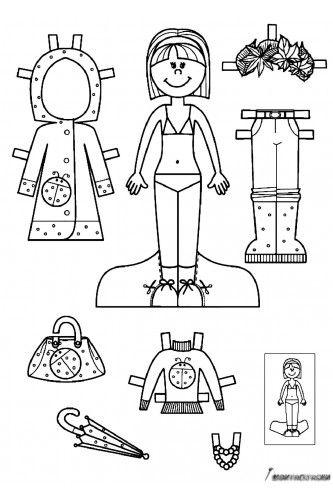 Раскраска Бумажная кукла для малышей Маринетт с зонтиком