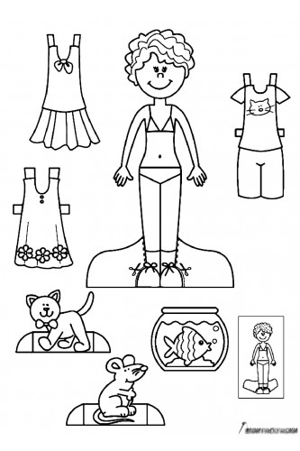 Раскраска Бумажная кукла для малышей Рита с питомцами