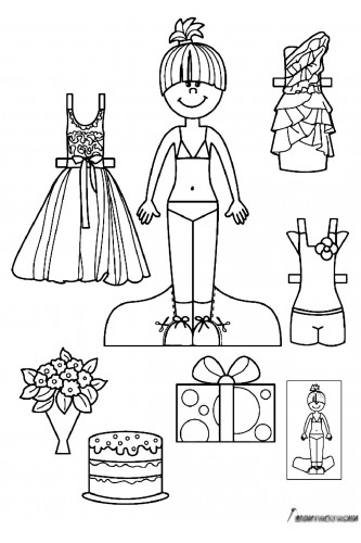 Раскраска Бумажная кукла для малышей Вера с подарками