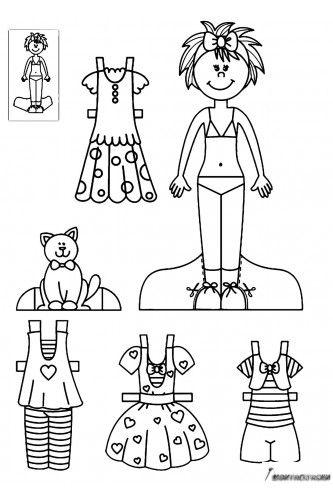 Раскраска Бумажная кукла для малышей Юля с котиком