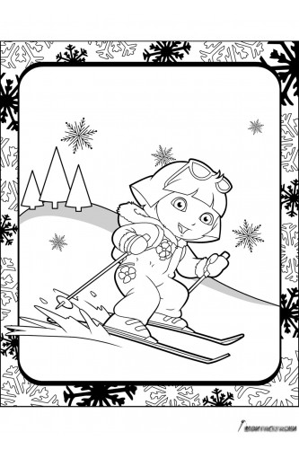 Раскраска Даша на лыжах