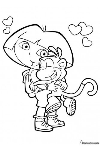 Раскраска Даша обнимает обезьянку