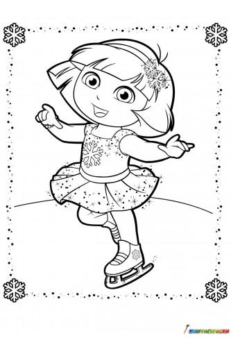 Раскраска Даша в платье снежинки на коньках