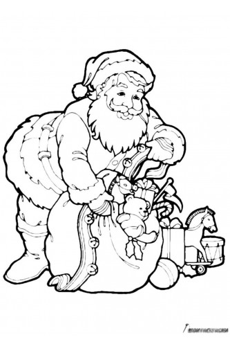 Раскраска Дед Мороз достаёт игрушки из мешка