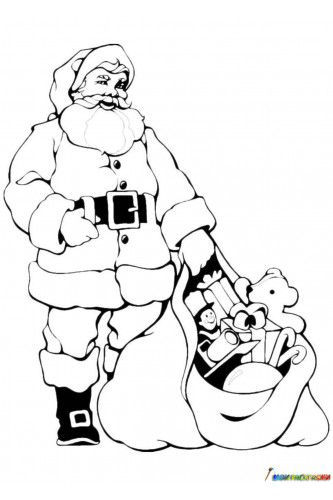 Раскраска Дед Мороз показывает подарки