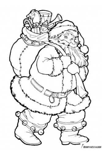 Раскраска Дед Мороз с игрушками и конфетами