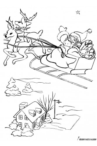 Раскраска Дед Мороз в оленьей упряжке