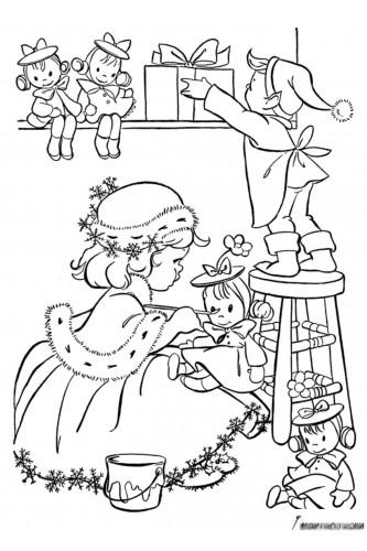 Раскраска Дети с рождественскими подарками