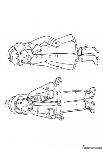 Раскраска Дети в зимней одежде