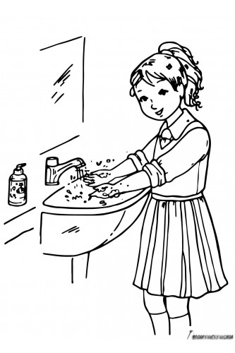 Раскраска Девочка моет руки