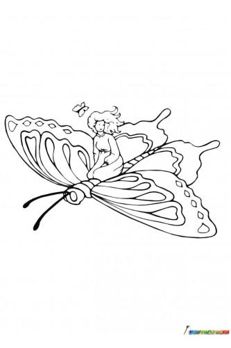 Раскраска Девочка путешествует на бабочке