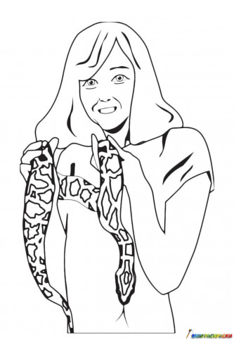 Раскраска Девушка держит змею