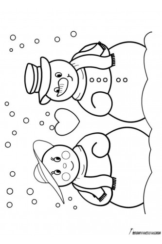 Раскраска Два влюбленных Снеговика