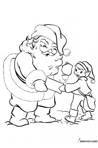 Раскраска Эльф вручает Деду Морозу письмо