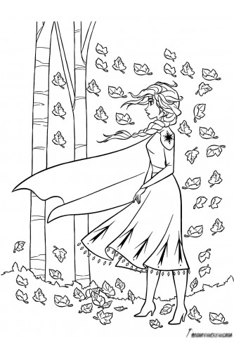 Раскраска Эльза и листья