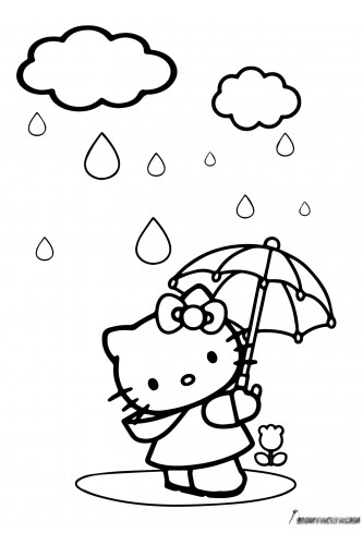 Раскраска Хелло Китти под зонтиком