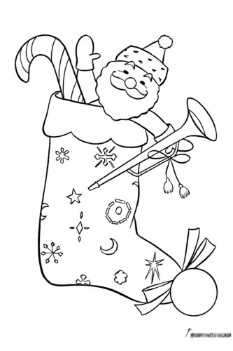 Раскраска Игрушечный Дед Мороз в рождественском носке