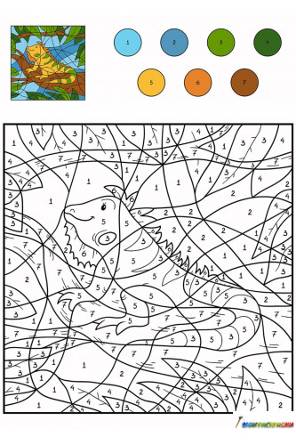 Раскраска Игуана на дереве по цифрам