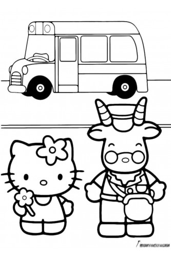 Раскраска Китти на автобусной остановке