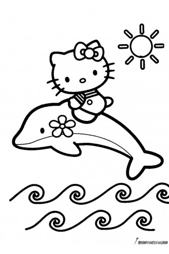 Раскраска Китти подружилась с дельфином