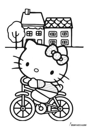 Раскраска Kitty катается на велосипеде