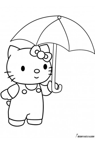 Раскраска Kitty с новым зонтиком