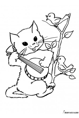 Раскраска Кот играет на балалайке