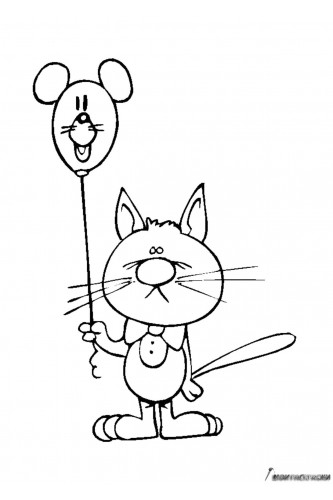 Раскраска Кот с бантом и шариком