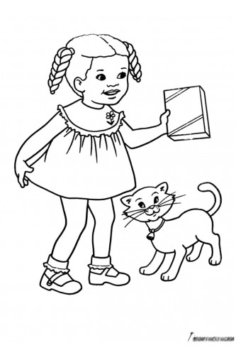 Раскраска Кот с девочкой