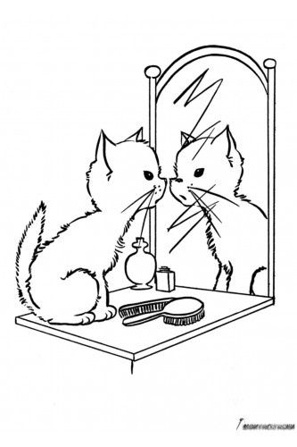 Раскраска Кот смотрится в зеркало