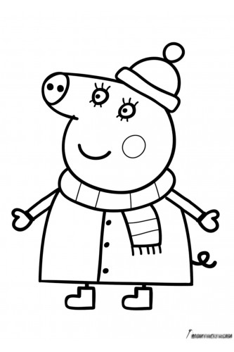 Раскраска Мама Свинка в зимней одежде