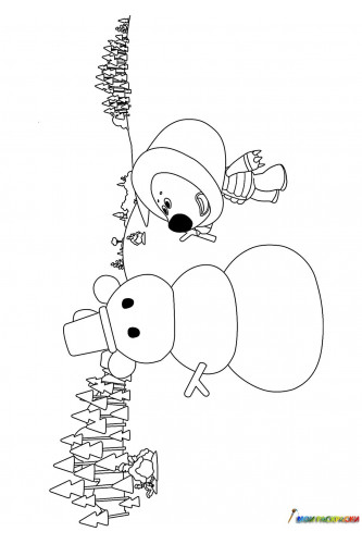 Раскраска Мишка Тучка и снеговик