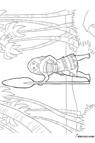 Раскраска Моана среди пальм