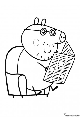 Раскраска Папа Свин читает газету