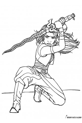 Раскраска Райя с мечом в защитной позе