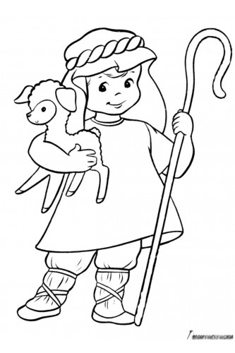 Раскраска Ребенок с овечкой на Рождество