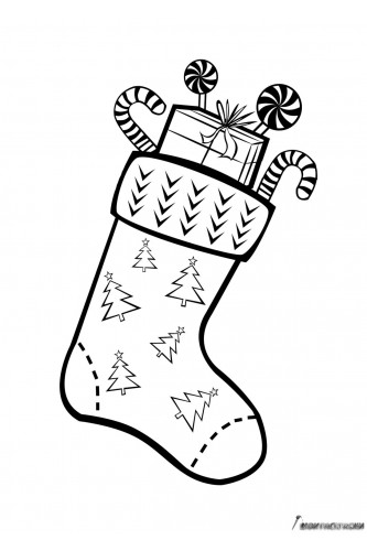 Раскраска Рождественский носок с елками