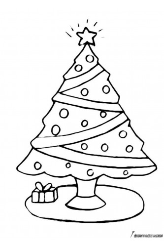 Раскраска Скромная елка с небольшим подарком