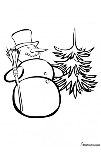 Раскраска Снеговичок с ёлкой
