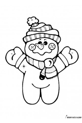 Раскраска Снеговик-малыш в шарфике и шапочке